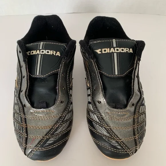 Diadora Cleats Black Silver White Shoes Baseball Boy’s Size 1 - Picture 6 of 16